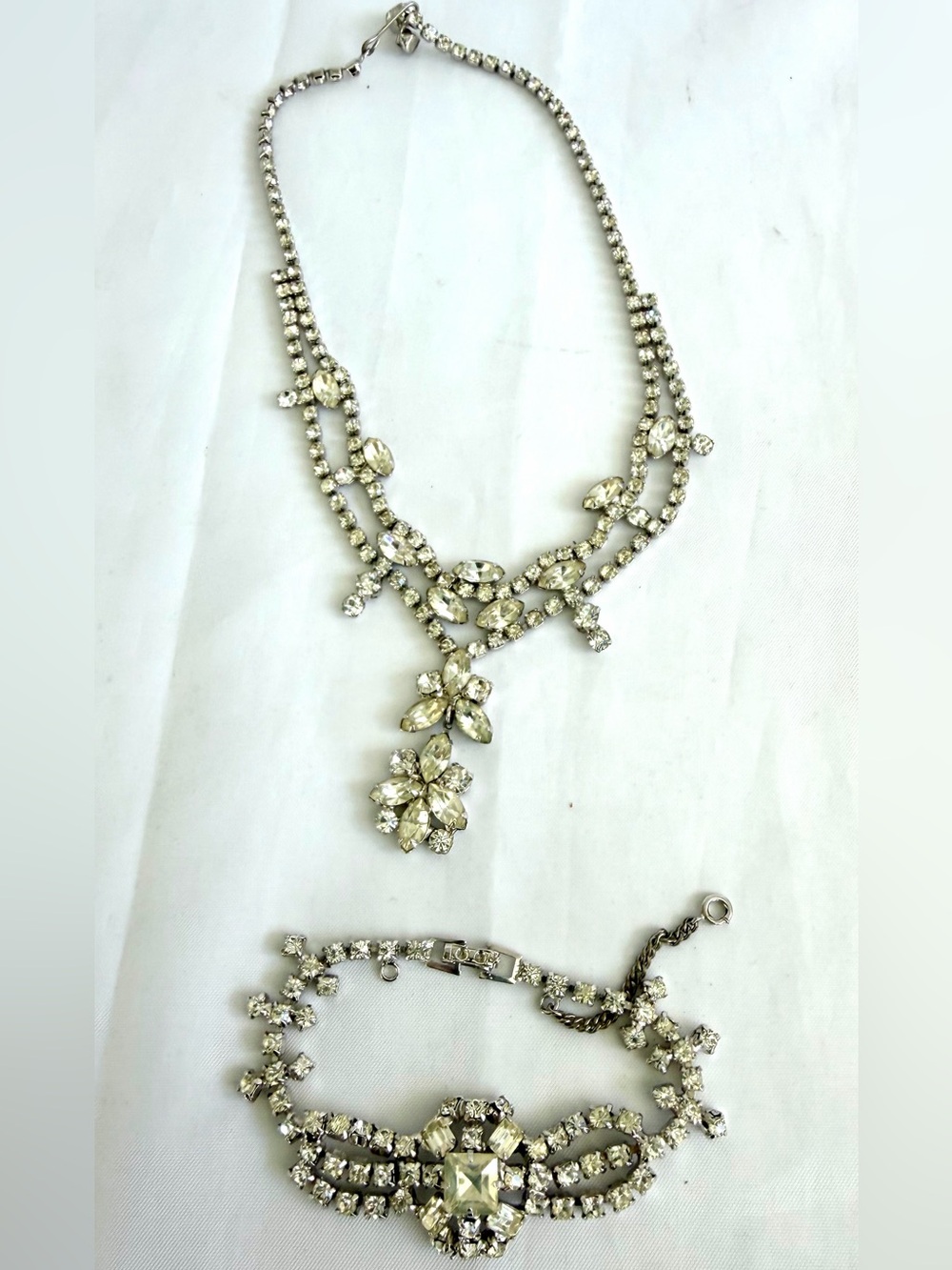 Vintage 1950’s Rhinestone Necklace & Bracelet Set EUC